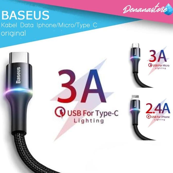 New Kabel Data Baseus Led Fast Charging Iphone/Micro Usb/Type-C Original Original