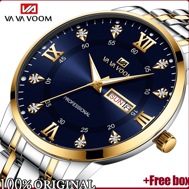 HARGA SPESIAL. VAVA VOOM Jam Tangan Pria Quartz Anti Air Original  Tanggal Luxury Stainless Steel