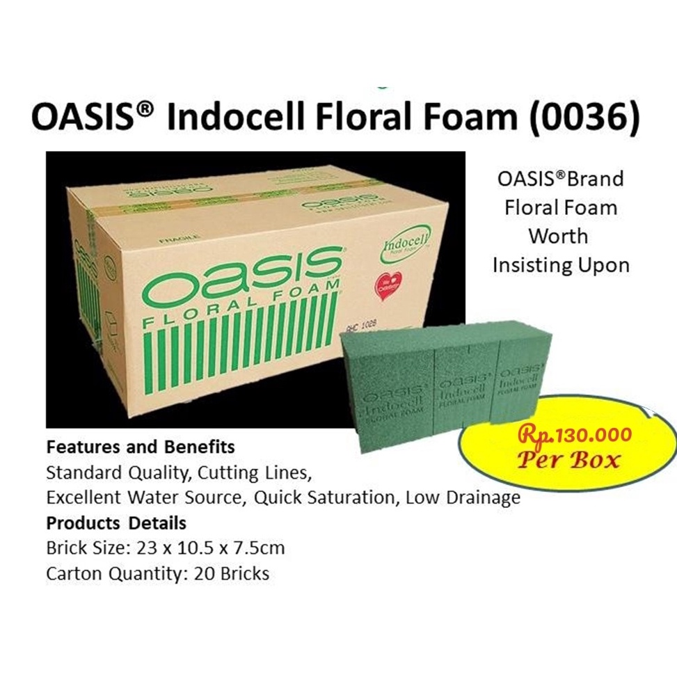 Oasis floral foam moss indocell savana wasis basah isi 20pcs/dus barang florist fresh flower 0036 Te