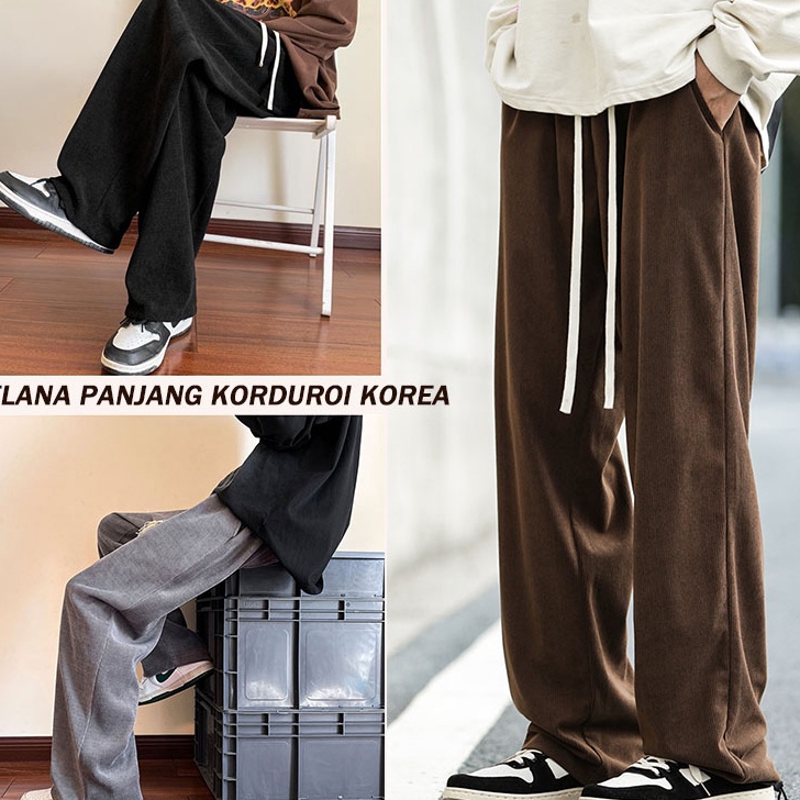 Serba Murah celana corduroy pria korean style pria baggy pants celana longgar pria celana kulot pria