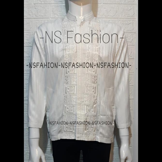 Baju Koko Muslim Size M L Xl Lengan Panjang Semi Sutra Putih Bariq