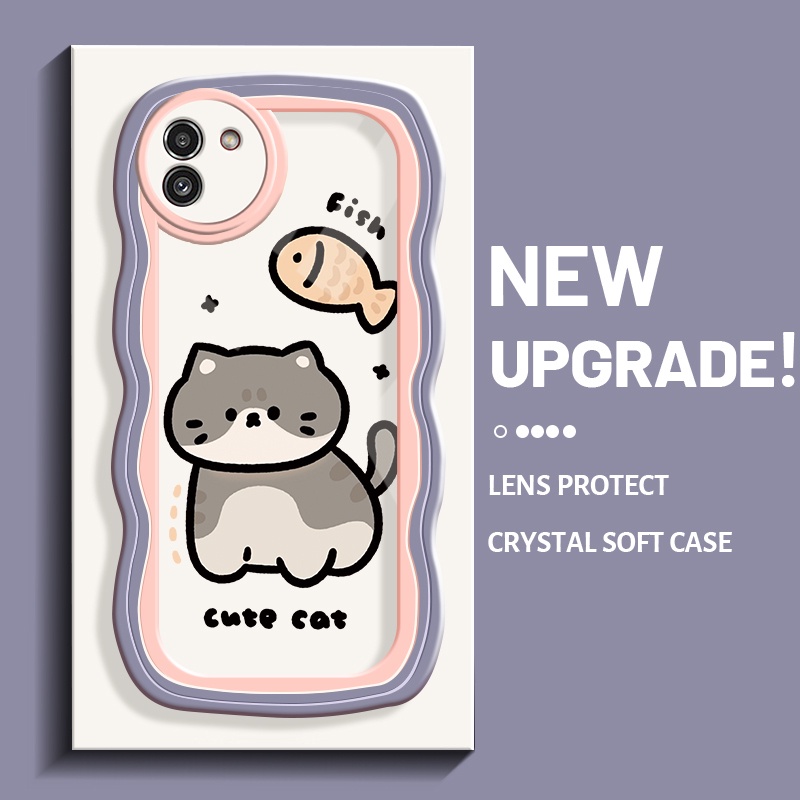 Casing Ponsel untuk Samsung A03 Core A03s A02s M02s A02 M02 Case kucing imut dan pola ikan penutup H