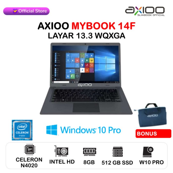 AXIOO MYBOOK 14F N4020 8GB 512SSD W10 Pro 13.3" 2.5K - Cosmic Grey