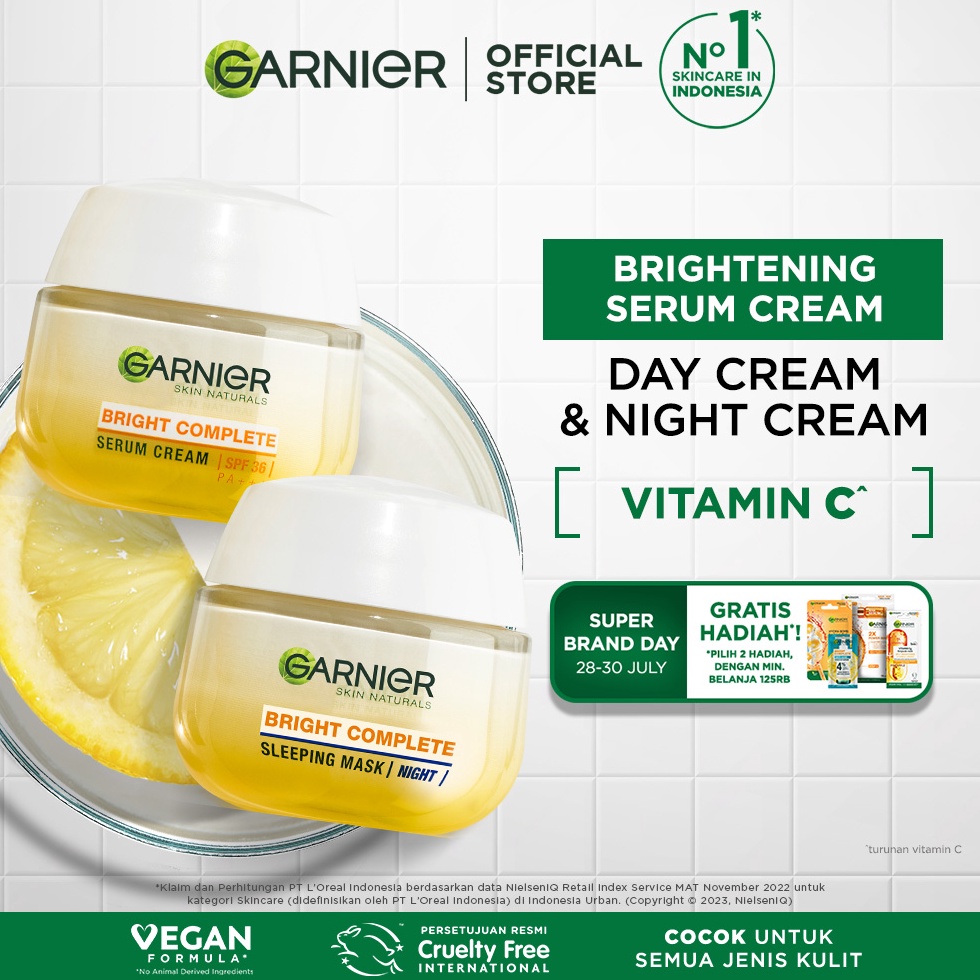 [CODE	BARANG	142SGS] Paket Skincare Garnier Bright Complete Vitamin C Simple Set - Krim Pagi & Krim 