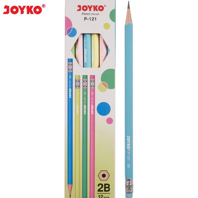 

DKCQ7248 HOT Pensil Joyko P-121 2B 1 Box isi 12 pcs Warna Pastel Plus Penghapus - Lusinan