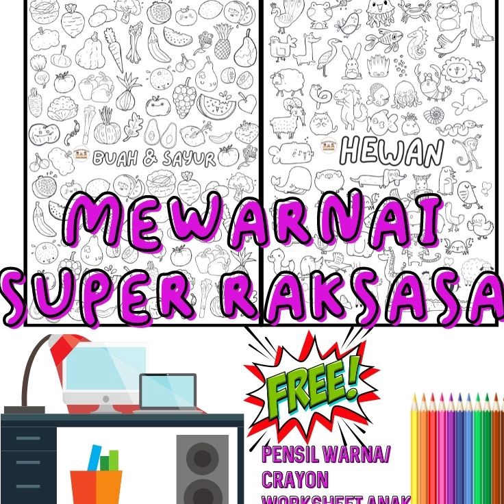 ★★★ LKA KERTAS MEWARNAI ANAK JUMBO yukitadraw murah Poster Mewarnai Raksasa Ukuran Besar GIANT COLOR