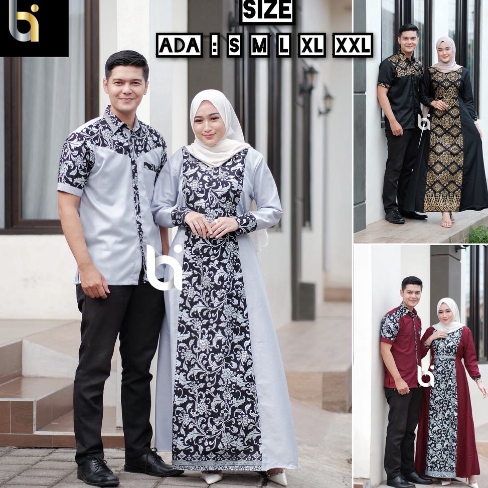 5➫H9NA-D Baju batik kapel gamis couple batik gamis pasangan muslim sarimbit keluarga cople suami ist