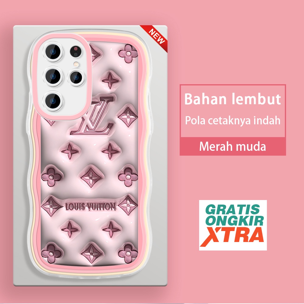 jinsouwe Samsung A71 S20 PLUS S21 FE Note 10 20 Plus S22 ULTRA 5G  Casing Ponsel  Pola LV Merah Muda