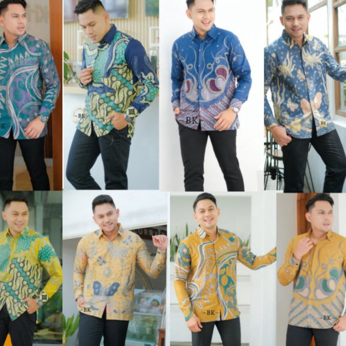𠁎 D 1224 Kemeja Batik Pria Premium Lengan Panjang Soft Kuning Lemon Lime Mustard Biru Navy Denim Tos