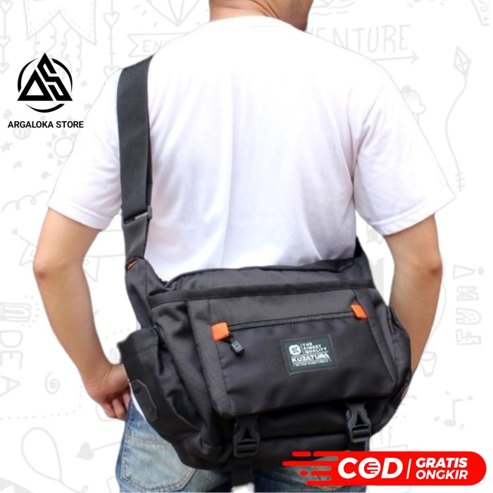 tas selempang pria Tas Selempang Slempang Sling Bag Sekolah Kerja Pria Cowok Distro Keren - Hitam(X0