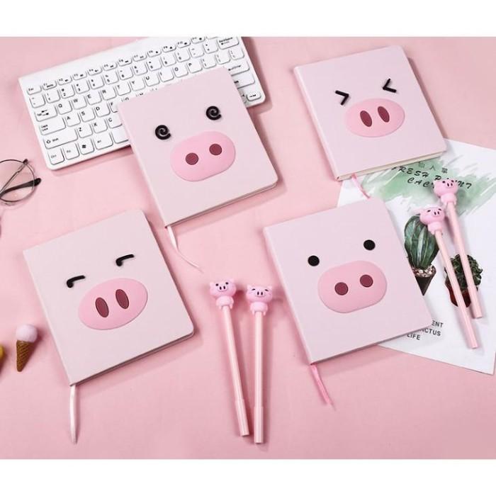 

TOP SALE SET BUKU NOTES NOTEBOOK BABI PIGGY PIG FACE + BOLPOIN BABI