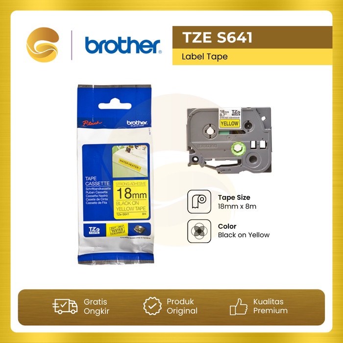 

BROTHER Label Tape TZE S641 Strong Adhessive 18mm Black On Yellow