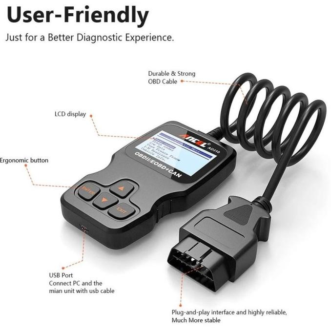 Code Reader Car Auto Fault Scanner Mobil OBD OBD2 OBDII EOBD CAN AD310