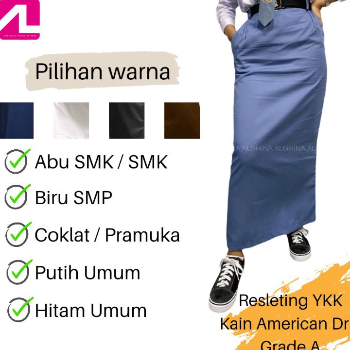 ⓰ D 3124 ALGHINA Rok Sekolah Anak SMA/SMK Model Span Belakang Panjang Warna Abu-Abu,Hitam,Coklat & P