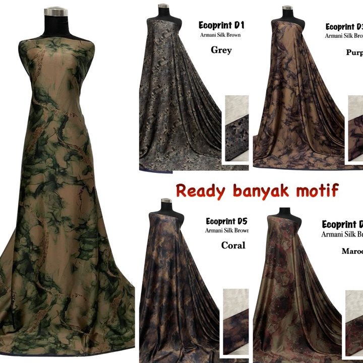 WDI423 Bahan Kain Armani silk brown ecoprint import / armany silk abstrak / kain silk meteran gamis mukena |||