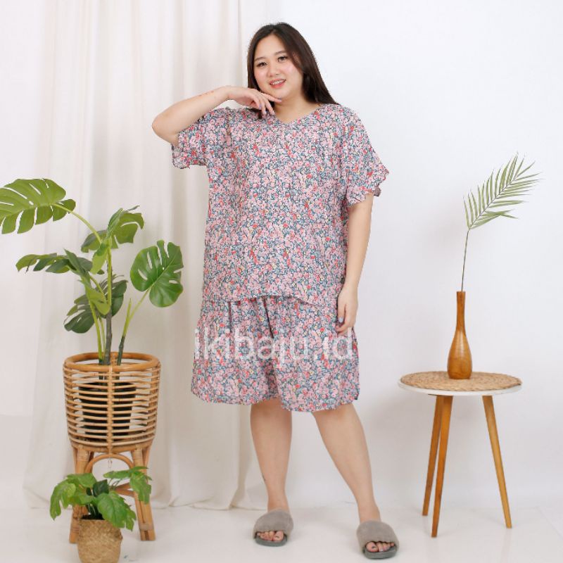 Baju Tidur Piyama Jumbo Wanita Motif Celana Dek Ld 130