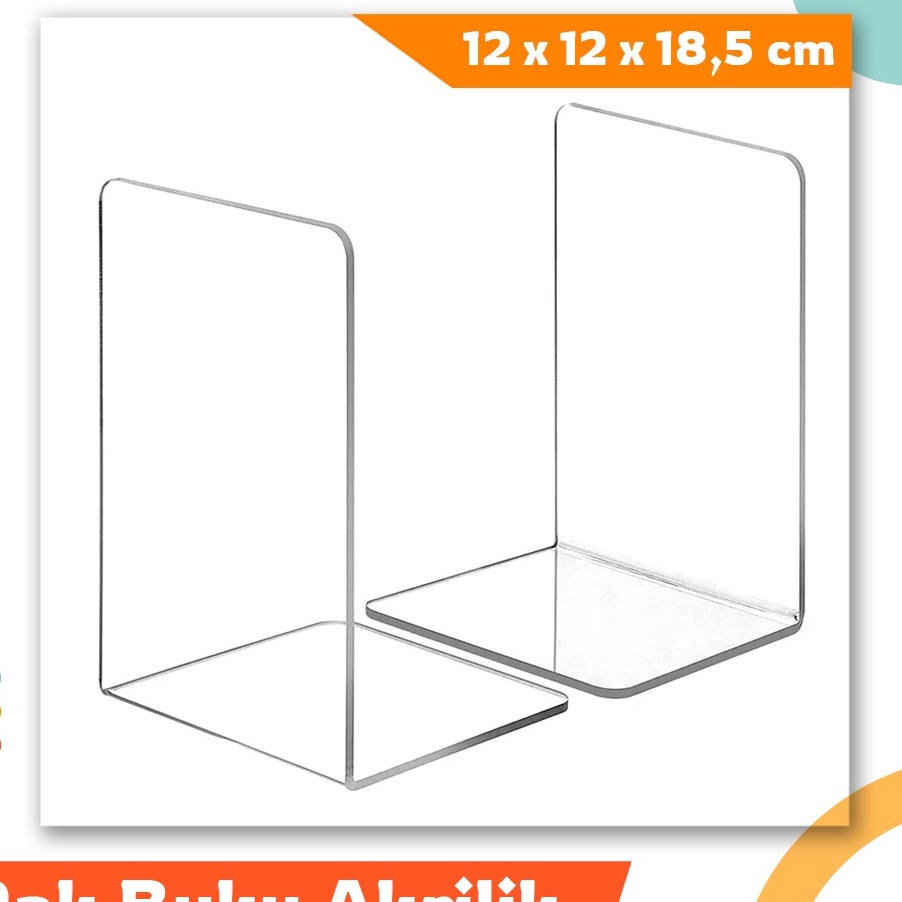 

[D13㊚/L✔] PEMBATAS BUKU / PENYANGGA BUKU / PENAHAN BUKU AKRILIK (12 x 12 x 18,5 cm)- top.produk..