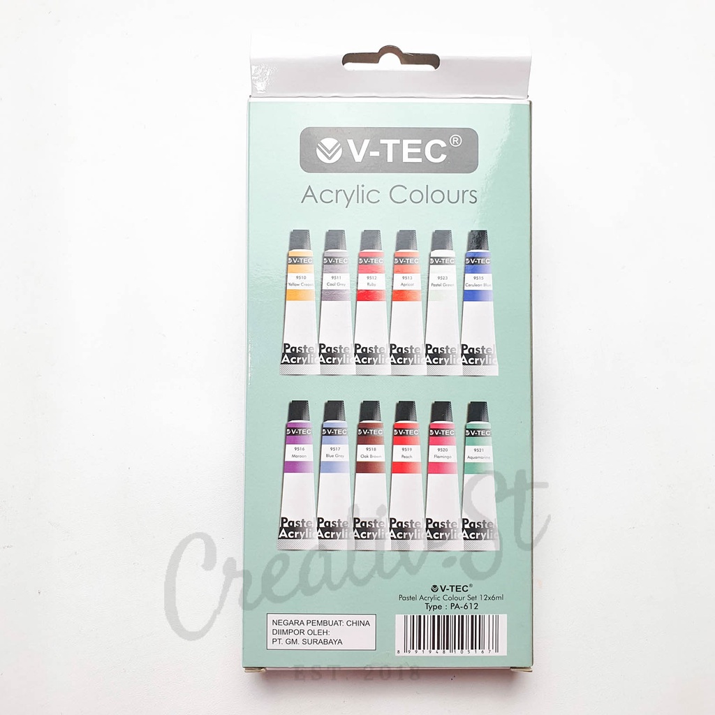 

UK1 V-TEC CAT ACRYLIC 12 WARNA PASTEL CAT AKRILIK VTEC SET PAINT RLB