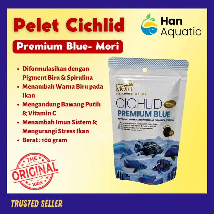 Pelet Premium Blue Mori Penambah Warna Biru Ikan Cichlid