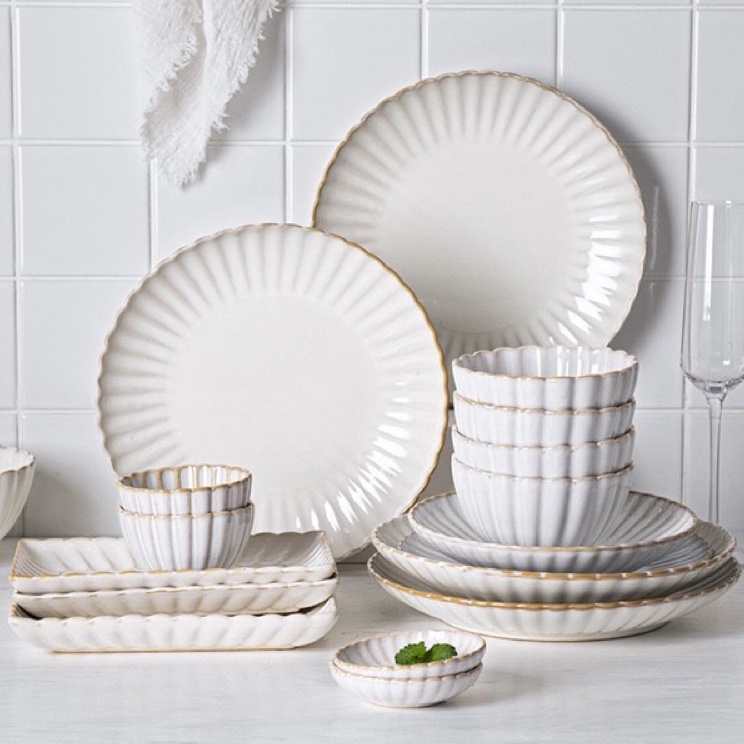 ❃LAK PIRING MAKAN KERAMIK PUTIH MILANO CORAL ✢ E ♠