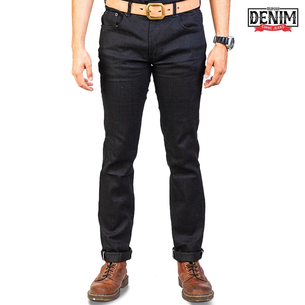 LANGSUNG ORDER. Comic Jeans - Black Jeans Naomi 14 Oz Selvedge Accent - Stretch - Celana Jeans Pria 