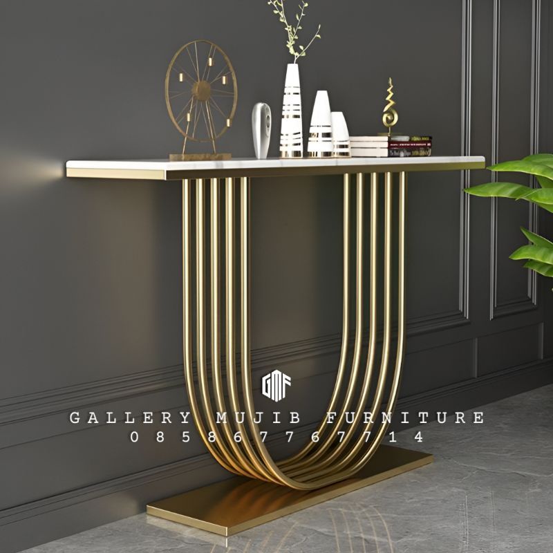 meja konsol Stainless Steel Top Marmer carara console table stainless gold