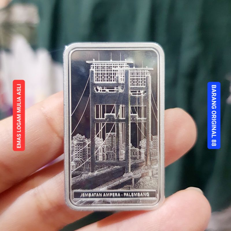 PERAK ANTAM BATANGAN ASLI MURNI ORIGINAL INDONESIAN HERITAGE GAMBAR JEMBATAN AMPERA PALEMBANG 999.5 