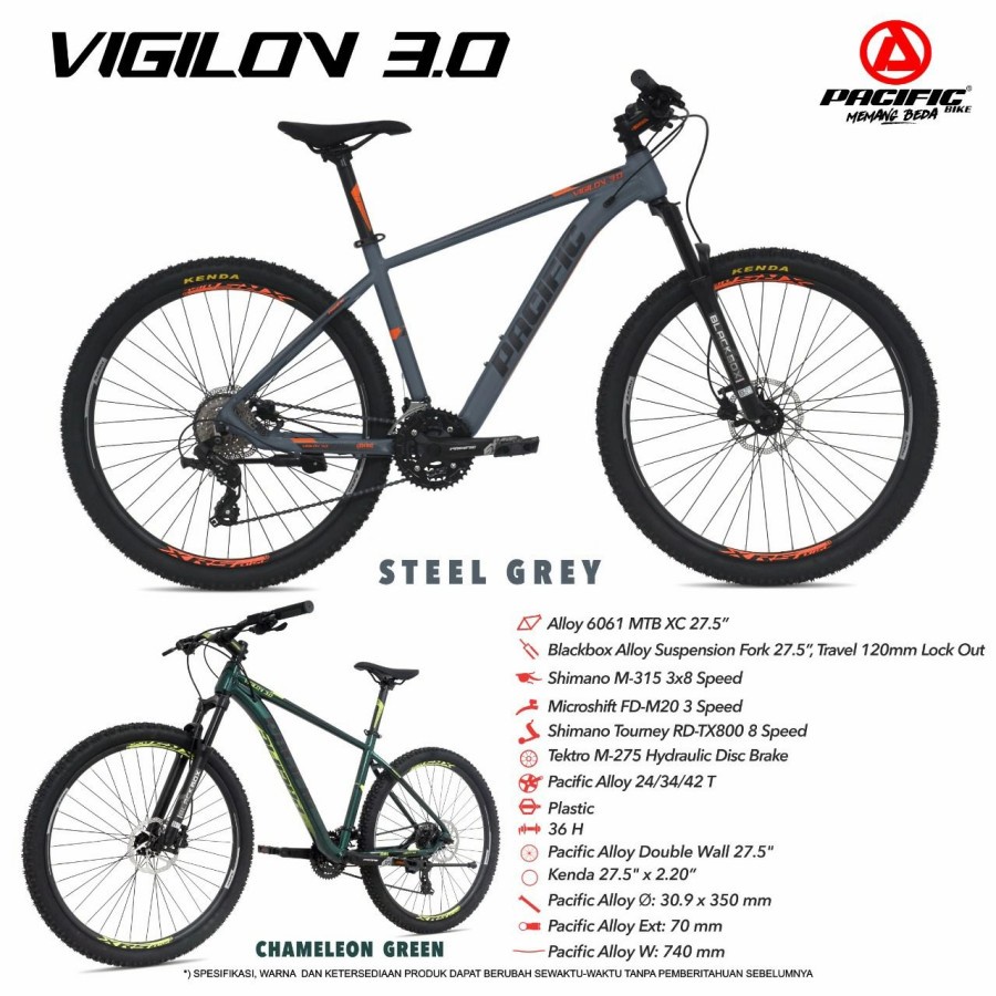 sepeda gunung 27,5" PACIFIC VIGILON 3.0 FRAME ALLOY 3x8 SPEED HYDROLIC