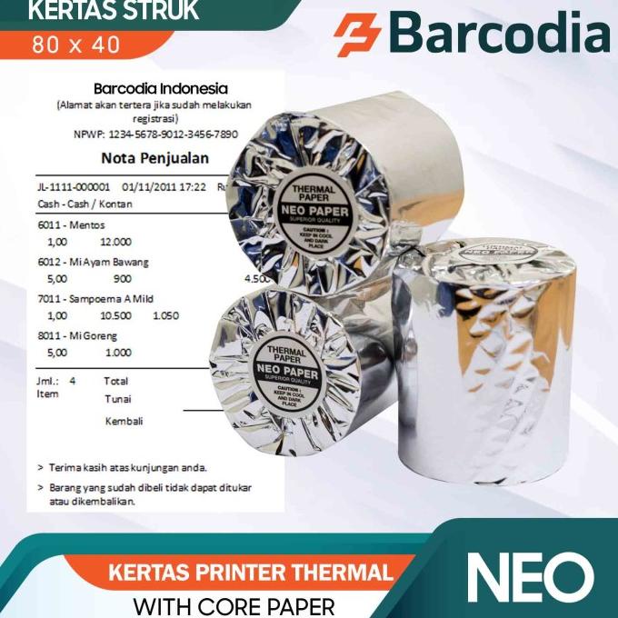 

10 Roll Kertas Thermal 80Mm Supplies Printer Bluetooth Ukuran 80X40 Mm Original