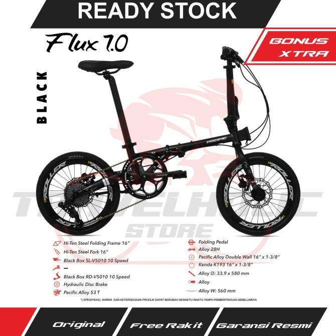 Amu Sepeda Lipat Pacific Flux 7.0 16" Rem Hidrolik, 10 Speed Bestq