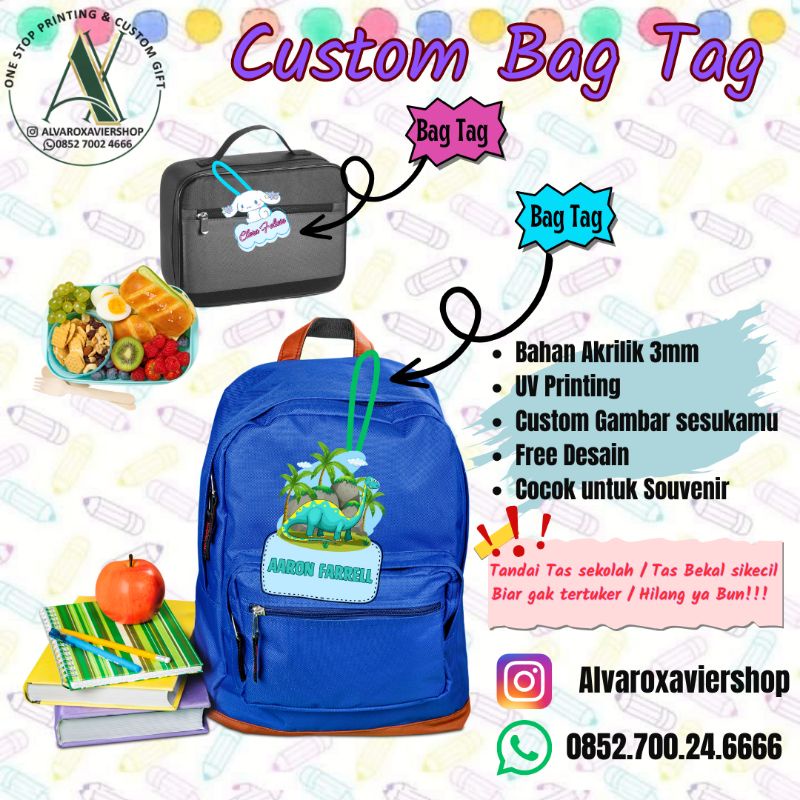 custom Bag Tag / Luggage Tag  / gantungan nama untuk tas sekolah tas bekal koper desain gambar sesuk