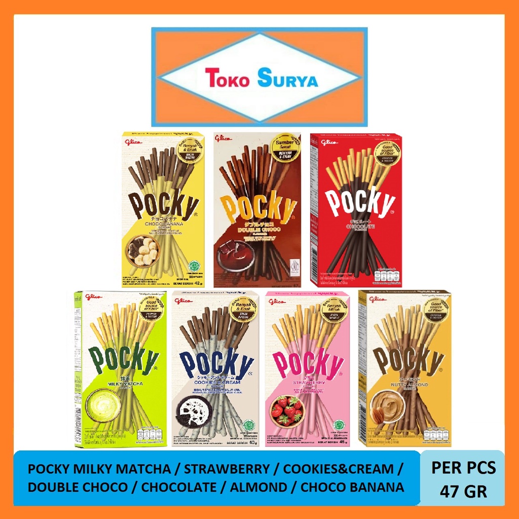 

Glico Pocky Besar Cokelat/Strawberry/Cookies&Cream/Double Chocolate/Almond/Milky Matcha/Choco Banana 47 Gr