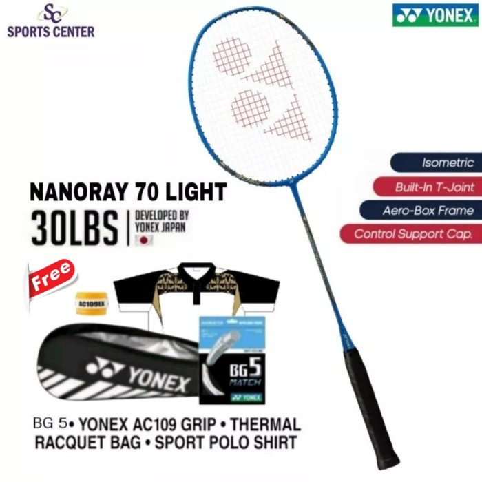 Terlaris Full Set Raket Badminton Yonex Nanoray 70 Light