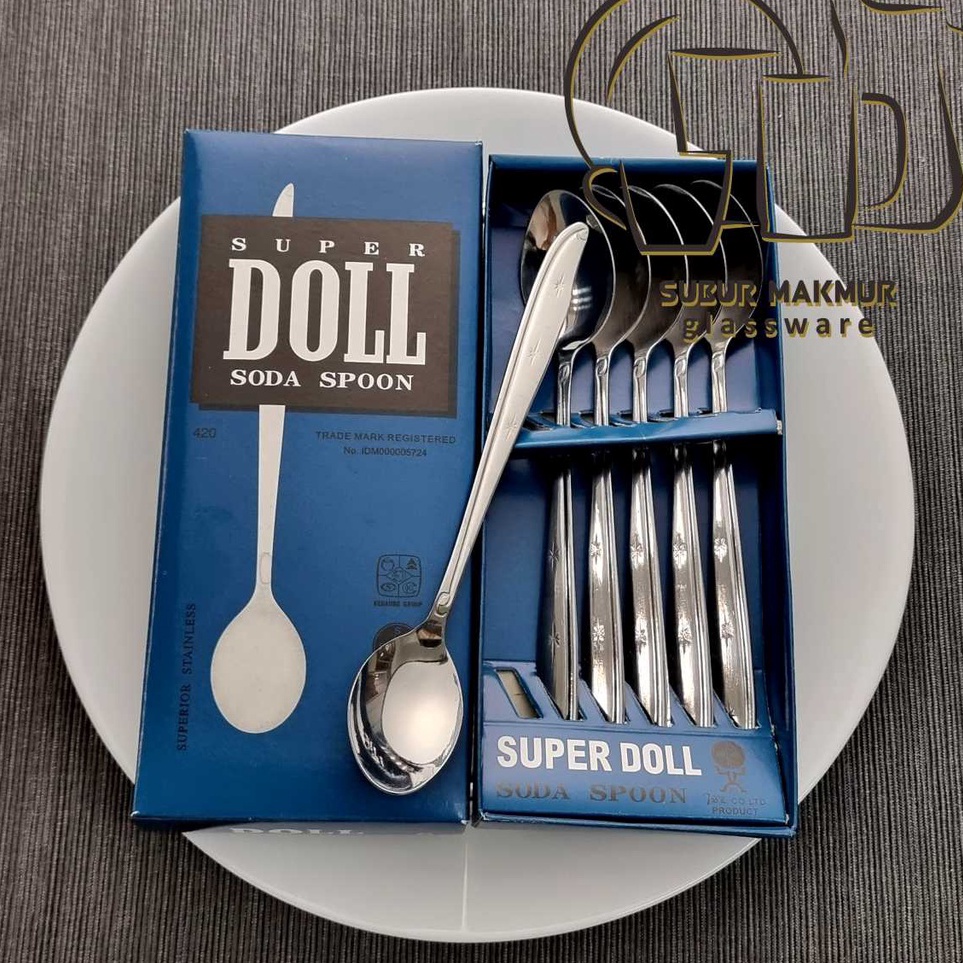 Terkini [6 Pcs] Sendok Es SUPER DOLL (420) . Kedaung Soda Spoon / Es Campur / Stainless Steel Tebal 