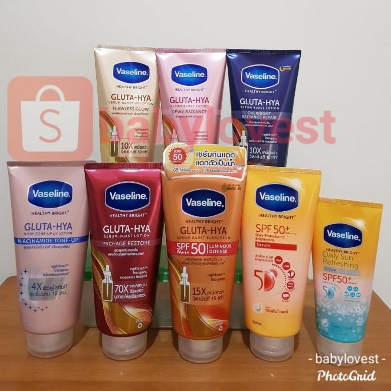 (COD) ORI THAILAND Vaseline Gluta-Hya Serum Burst Lotion 300 ML & Body Tone Up UV Lotion Gluta Hya 3
