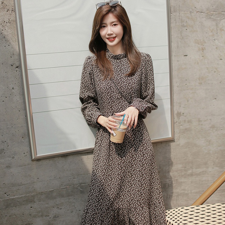 BOOMING. AIMEI dress model pinggang sifon motif bunga korea untuk wanita