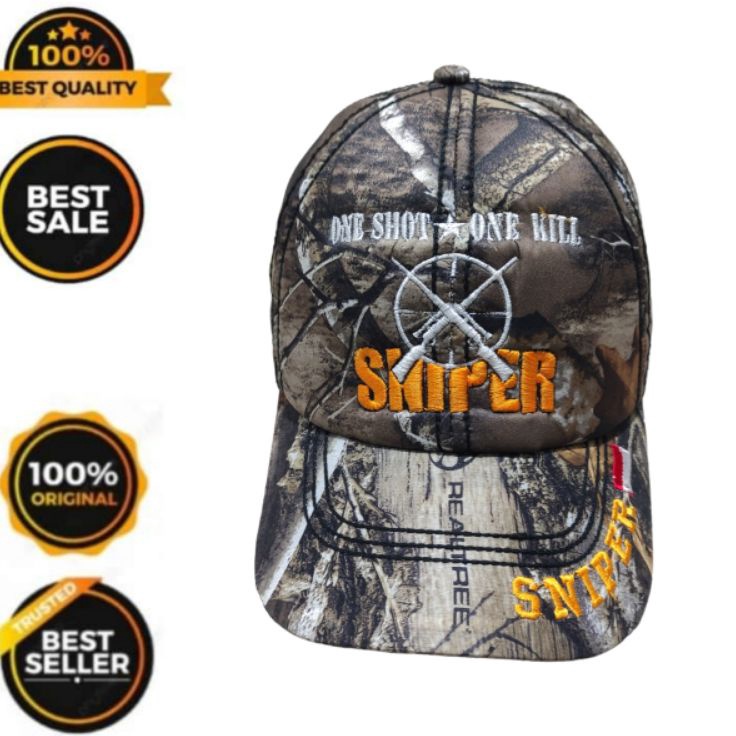 Terkini Topi camo realtree  berburu topi hunting logo bordir SNIPER (One shoot one kill)