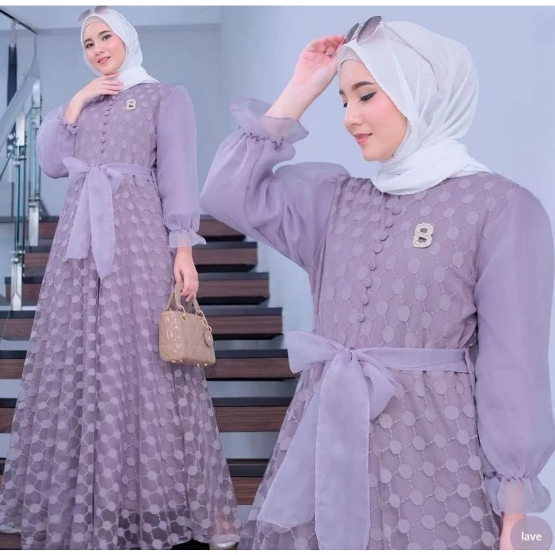 RATNA DRESS MAXY TILLE DOT FULL PURING GAMIS MUSLIM ORGANZA - 01  GAMIS