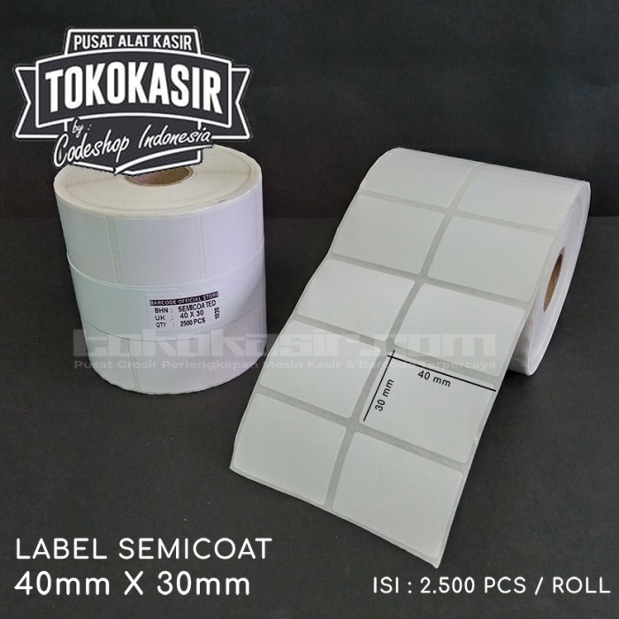 

LABEL BARCODE 40 X 30 SEMICOAT STICKER LABEL 40X30 BARCODE ISI 2.500