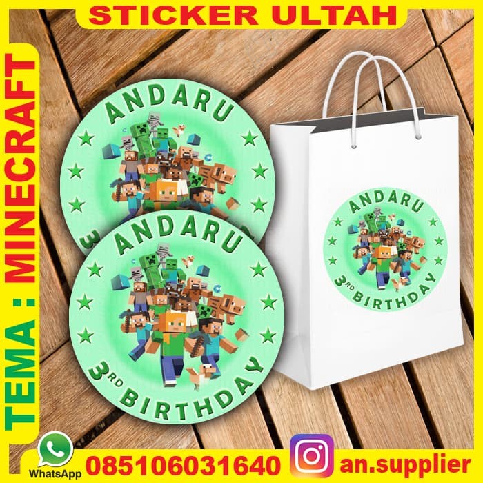 

60 STIKER MINECRAFT LABEL BAG / KUE / SOUVENIR ULTAH ULANG TAHUN