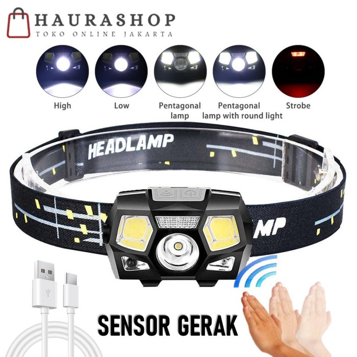 senter Senter Kepala Sensor Gerak 10000lumens 5 Mode Lampu Anti Air(M8K7) sentersenter mini senter s