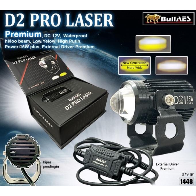 Lampu Tembak Laser D2 PLUS Hi Loo 20 Watt Laser Output merk BULLAES