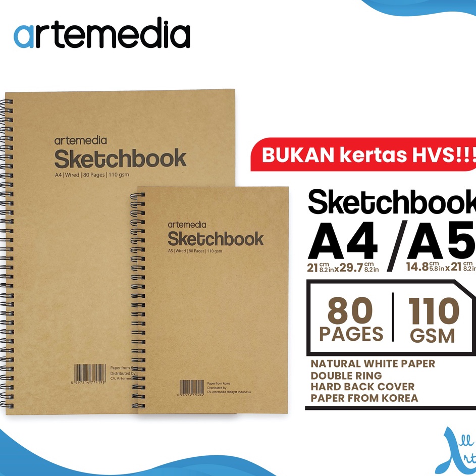 

❀Diskon Promo☊ FWCFQ Buku Sketsa Artemedia Sketchbook Wired A5 A4 Craft Cover Jilid Spiral W37 ✬Murah