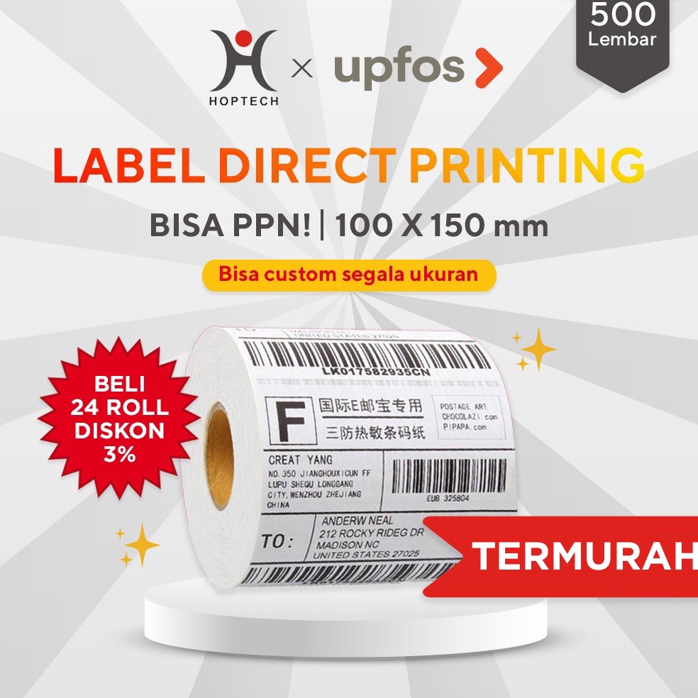 

✴Promo Kertas Thermal Label Barcode 100 x 150 mm ukuran A6 isi 500pcs F44