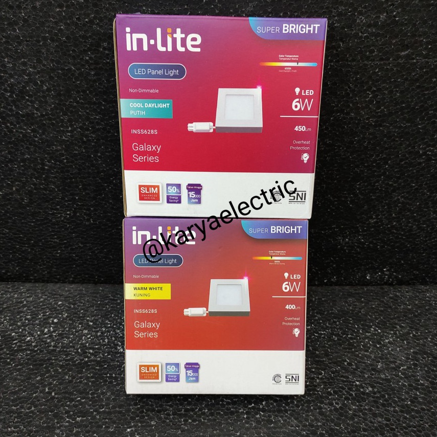 ➨ LAMPU LED PANEL INLITE IN LITE 6WATT 6W KOTAK OUTBOW PUTIH INSS628S ✯ (Terkini)