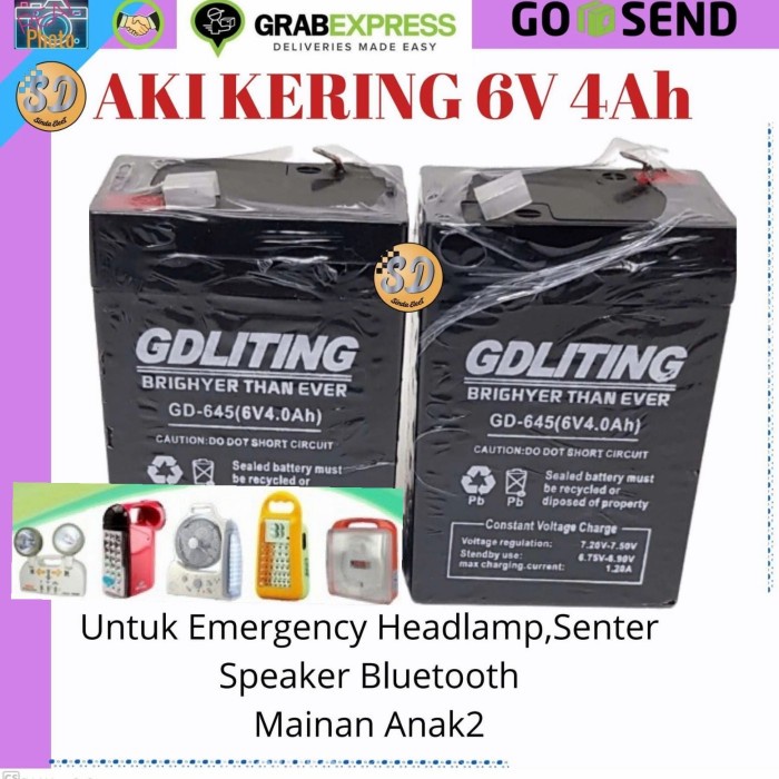 Aki Kering 6V 4Ah Accu Charge Emergency Senter Mainan Anak