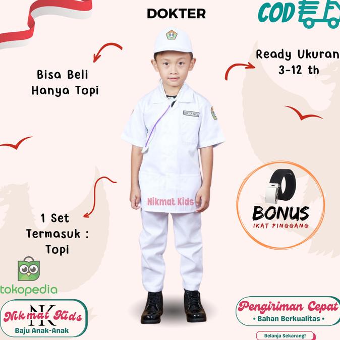 Baju profesi dokter kecil anak baju kostum laki laki perempuan sd tk