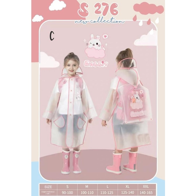 jas hujan anak perempuan import kelinci lucu transparan