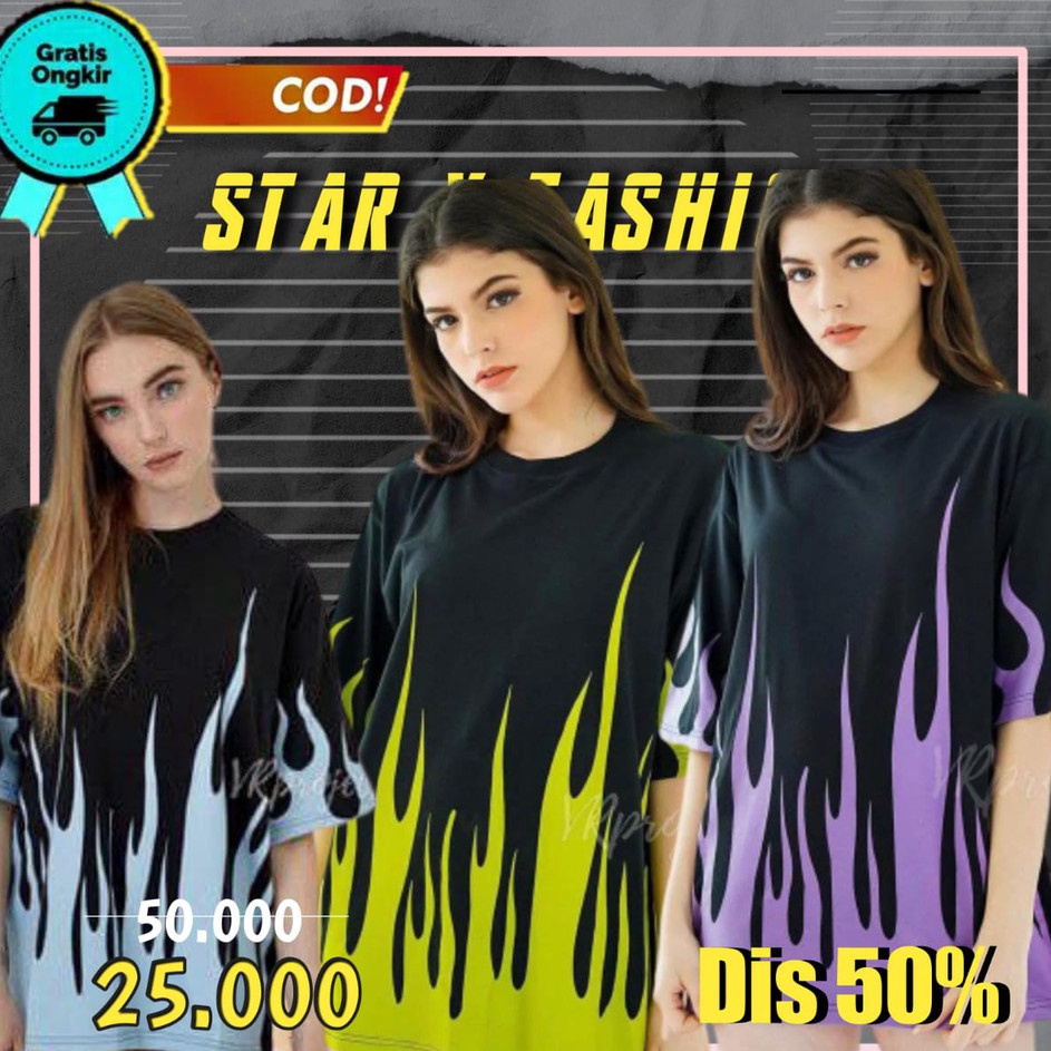 Laris Kaos Motif api Oversize Baju Motif Api Oversize T shirt Fire Oversize Kaos Motif Terbakar