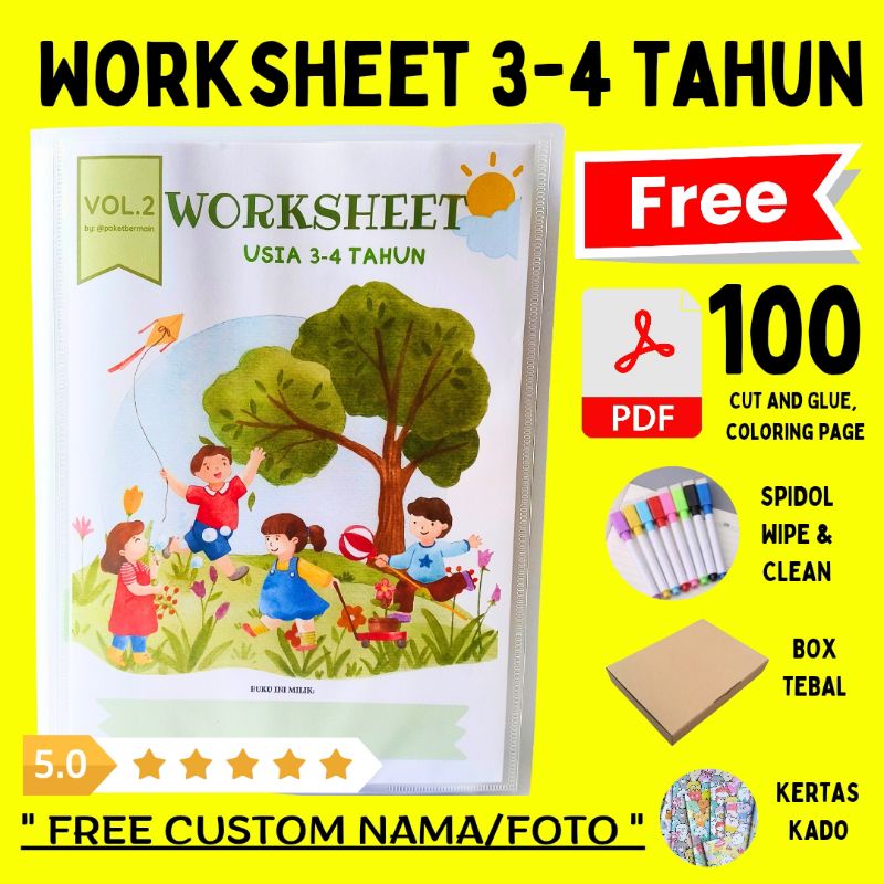 Worksheet Anak Paud , Worksheet Anak usia 3 tahun , Worksheet Anak usia 4 Tahun, Buku aktivitas Pert